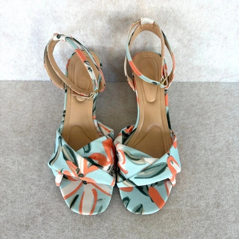 Adrienne Vittadini  Angi Wedge Sandals Size 5.5 Coral Mint Green Orange NEW